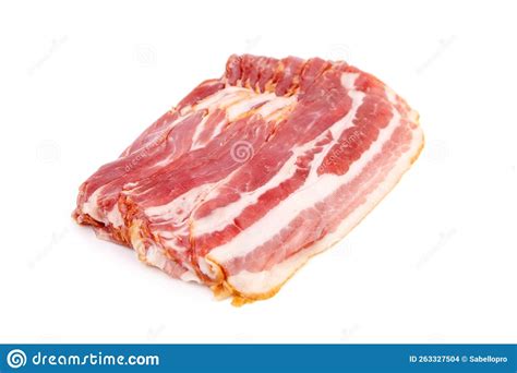 Bacon Strips Raw Smoked Pork Meat Slices Isolated On White Stock Photo