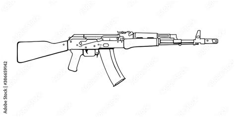 russian assault rifle ak  vector outline illustration stock vector