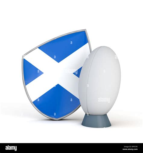 Scotland Rugby Shield Flag Icon With Rugby Ball 3d Render Stock Photo