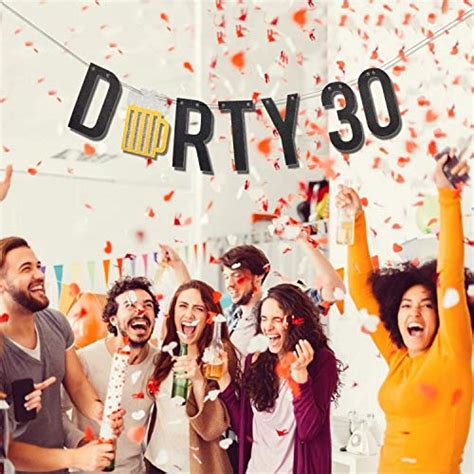 Dirty 30 Birthday Decorations - Black & Gold Glitter Beer Banner - 30th Birthday Decorations for ...