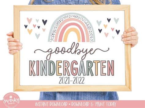 Boho Rainbow Goodbye Kindergarten Sign Last Day Of Kindergarten Girl