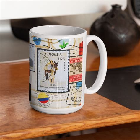 Colombia Coffee Mug With Vintage Colombian Post Stamps Images, Colombia ...