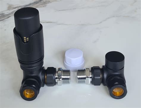 Team Controls Matt Black Corner TRV Thermostatic Radiator Valves Angled