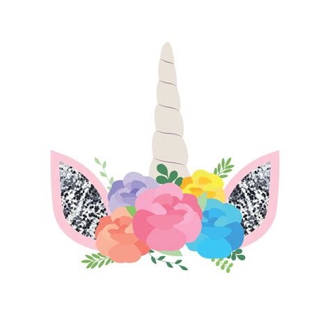 Unicorn Head Template Glitter Ears And Horn Flowers For Greeting