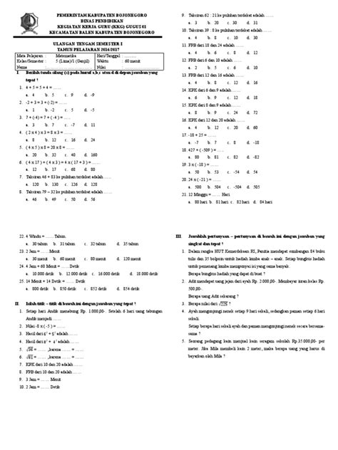 Soal Uts Mtk Kelas 5 Pdf