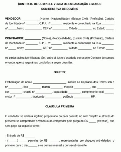 Referência para um Contrato de Compra e Venda de Embarcação e motor