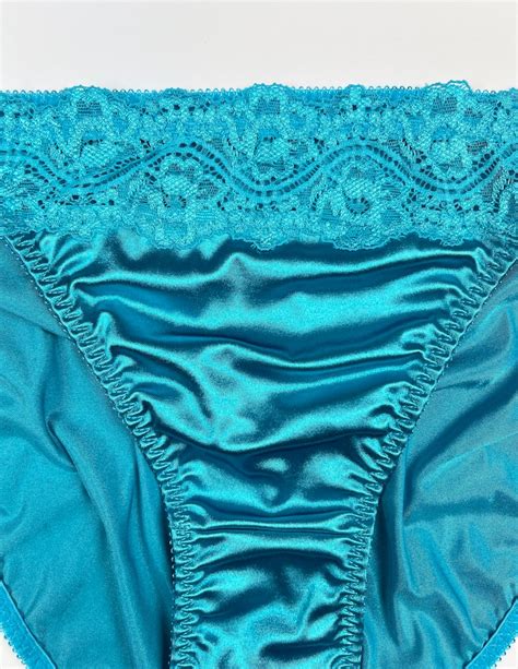 High Cut Satin Panty Lace Trim Light Blue Etsy