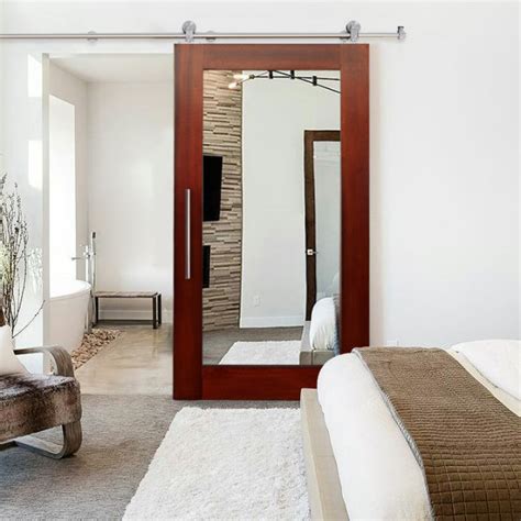 Handcrafted Mirrored Hardwood Sliding Barn Door With Mirror