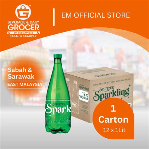 Spritzer Sparkling Natural Mineral Water 12 X 1L 12 Bottles 1 Carton