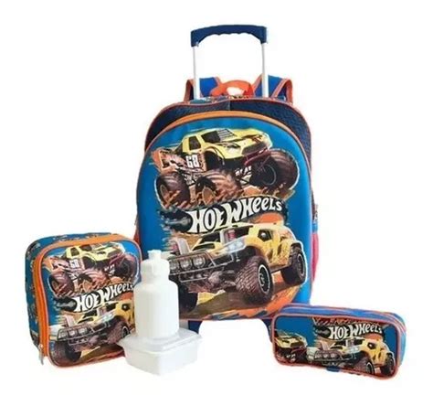 Kit Mochila Infantil Escolar Hot Wheels Rodinhas G F Frete grátis