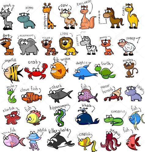 Big set of cartoon animals, vector — Stock Vector © virinaflora #18765993