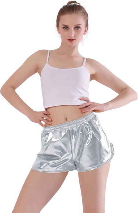 Kepblom Womens Metallic Shorts Shiny Yoga Hot Pants Casual Loose Dance Shorts Sports Outdoors