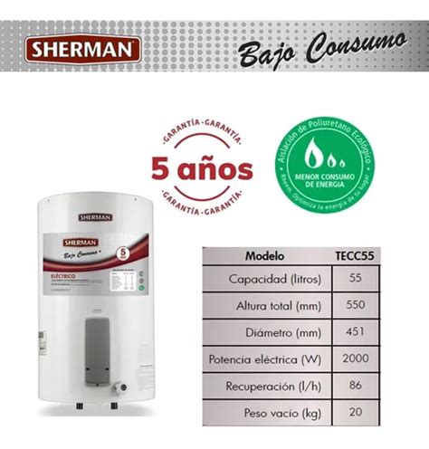 Termotanque Electrico Sherman 55 Litros De Pie Superior En Venta En