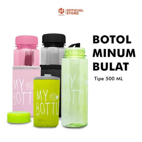 Jual Botol Minum My Bottle Free Pouch Bulat Bening Transparan Fullcolor