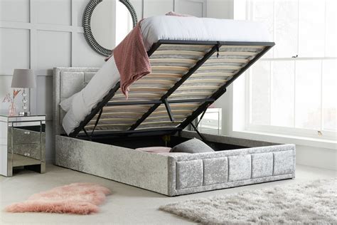 Hannover Double Ottoman Bed Steel Crushed Velvet Birlea