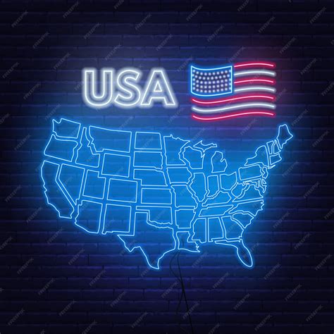 Неоновая карта сша | Премиум векторы