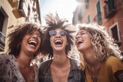 Ai Generative Three Happy Women Smiling Together Outdoors Multicultural