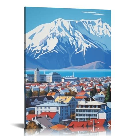 Comio Reykjavik Iceland Vintage Travel Posters Snow Mountain For