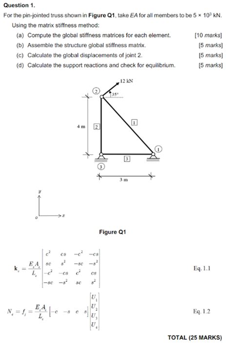 [solved] Question 1 For The Pin Jointed Truss Shown In F