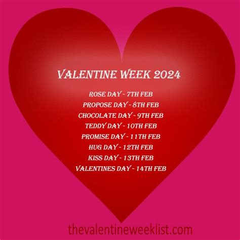 Valentine Week List 2024 Full List | Valentine's week, Valentine day ...