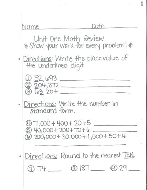 Unit One Math Review