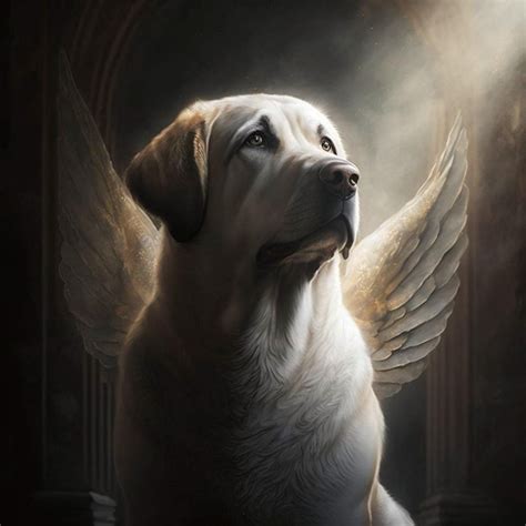 Una pintura de un perro con alas de ángel Foto Premium