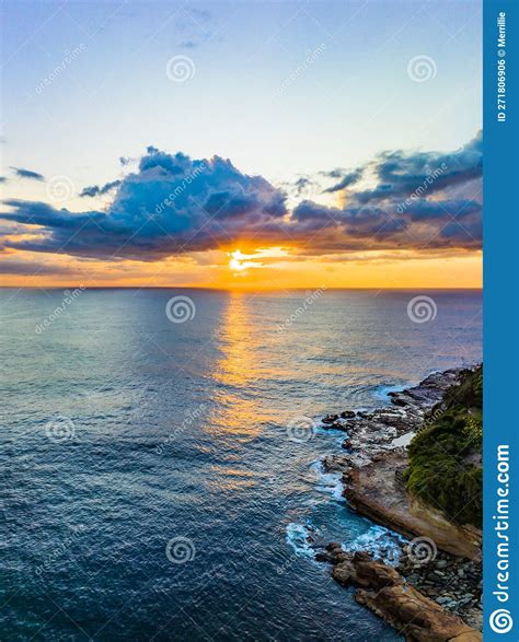 Ocean Sunrise With Clouds And Golden Path Stock Photo Image Of Early