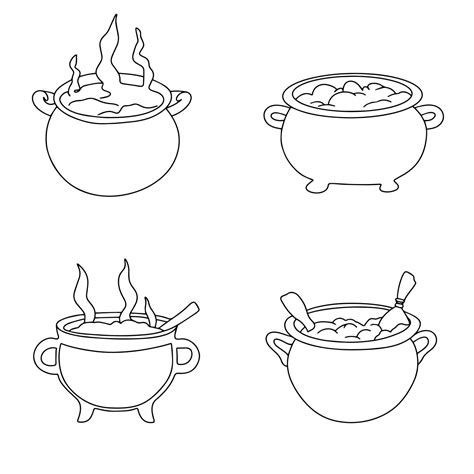 Set Of Cauldron In Doodle Style Collection Of Halloween Cauldrons