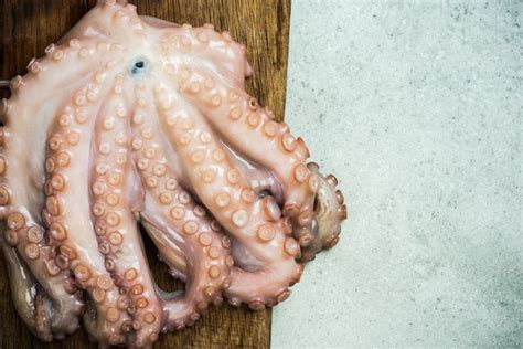 Pulpo Fresco Entero En Tabla De Cortar Foto Premium