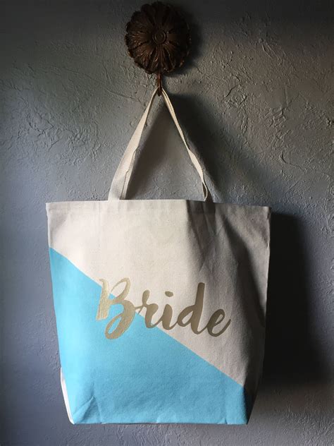 Personalized Bride Bridesmaid Tote Color Block Light Blue And Etsy