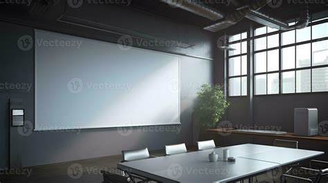 Modern conference room interior with empty white poster on wall mockup ...