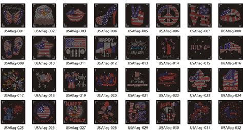 USA Flags Rhinestone Iron On Heat Transfers Designs