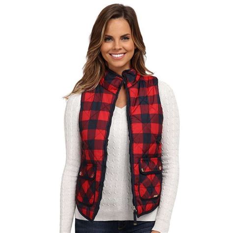 Women Red Plaid Zipper Vest Womens Puffer Vest Quilted Puffer Vest