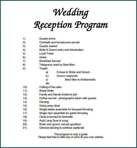 Sample Free Printable Wedding Reception Program Template Bogiolo