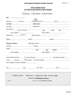 Fillable Online Umc New Employee Patient Registration Form University