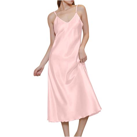 Aofany V Neck Silk Nightgowns For Women Sexy Satin Chemise Lingerie Sleepwear Silk Slip