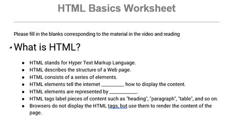 Solved Html Basics Worksheet Please Fill In The Blanks Chegg