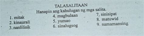 Talasalitaanhanapin Ang Kahulugan Ng Mga Salita Mitak Kinaurali