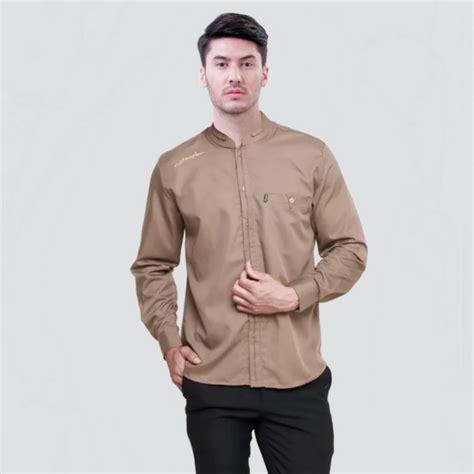 Jual Baju Koko Lengan Panjang Warna Cokelat Polos Motif Antasena Series