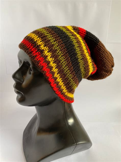 Striped Rasta Double Layered Hat Dreadlock Beanie Mens Etsy