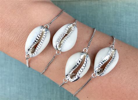 Cowrie Bracelet Silver Cowrie Shell Adjustable Bracelet Square Chain