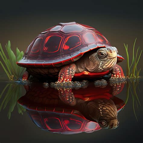 A turtle with a red shell and the word turtle on it | Premium AI ...