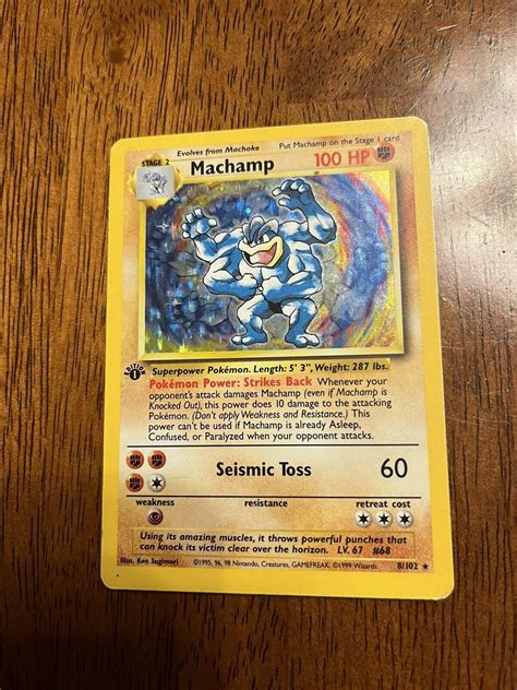 Pokemon Card Machamp 8 102 Base Set 1st Edition Cosmos Holo Rare