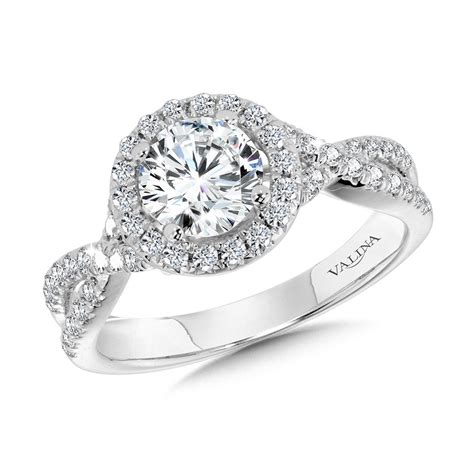 Crisscross Round Halo Engagement Ring | R1130W-SR | Valina Engagement Rings