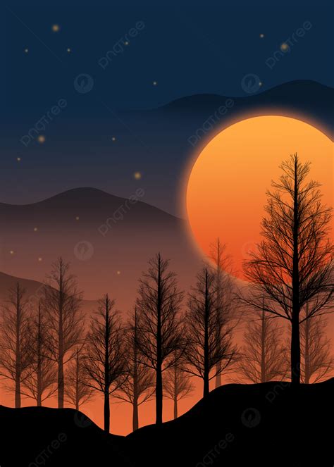 Sunset Shadow Distant Mountain Night Sky Tree Background Sunset