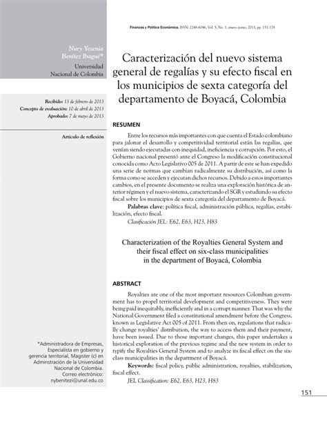 Pdf Caracterización Del Nuevo Sistema General De Regalías Y Su Efecto Fiscal En Los Municipios