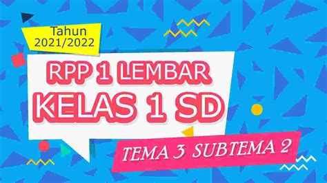 RPP 1 Lembar Kelas 1 Tema 3 Subtema 2 Semester 1 2021 CLUZINESIA