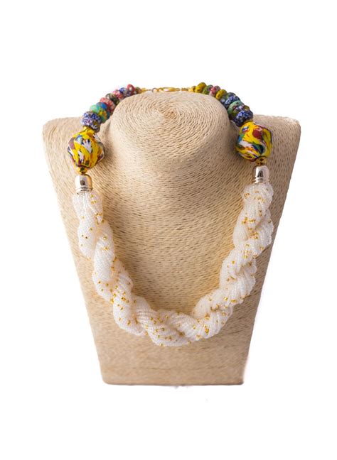 Twisted Seed Beads Yellow Handmade Necklace African Handmade Necklace Seed Bead Necklace