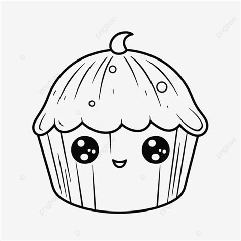 Halaman Mewarnai Cupcake Dari Gambar Sketsa Garis Kawaii Yang Lucu Vektor Gambar Muffin Garis