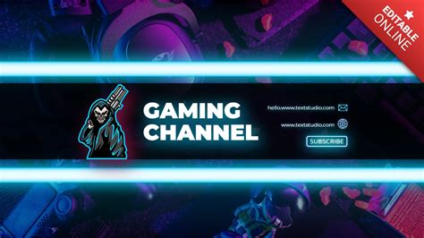 Blue Neon Modern Gaming Channel Youtube Banner | Free Design Template